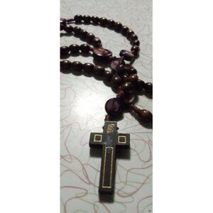 Saint St Padre Pio Pietrelcina 10MM Wood Bead 19" Cord Rosary with Prayer Card
